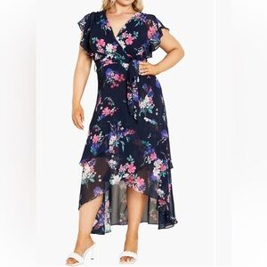 City Chic Plus Size Maxi Margot PRT, Navy Lotte Bouquet